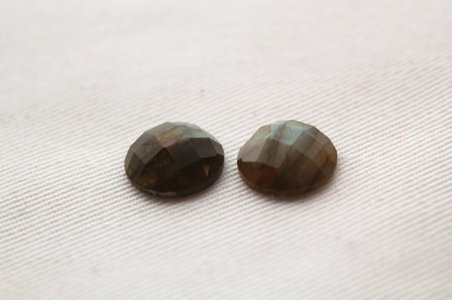 TWO Labradorite cabochons round 12MM Gemstone faceted