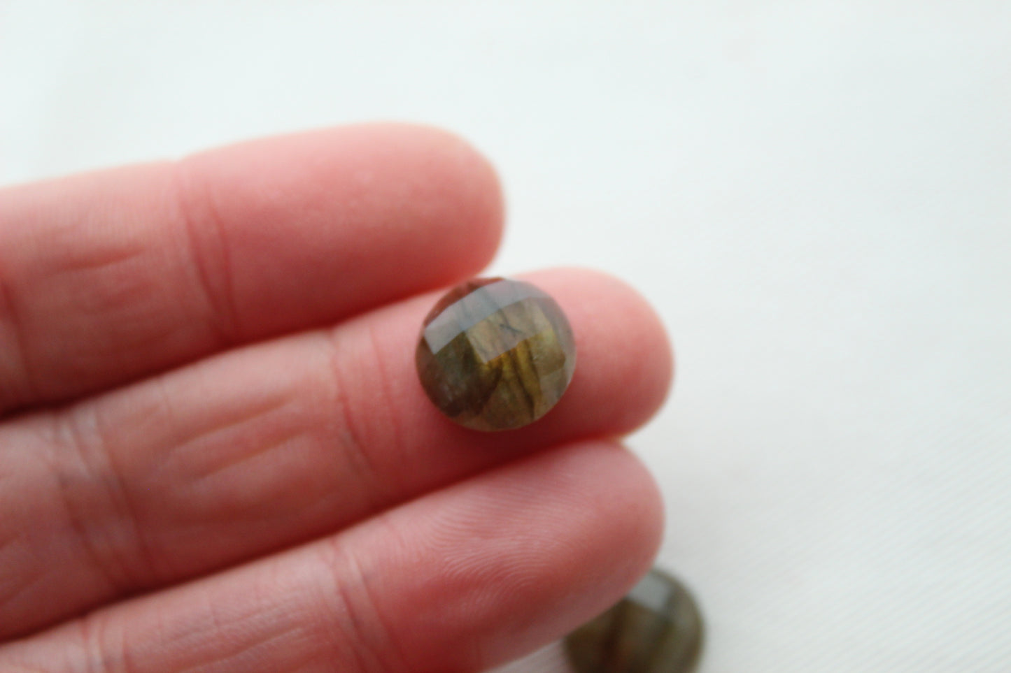 TWO Labradorite cabochons round 12MM Gemstone faceted