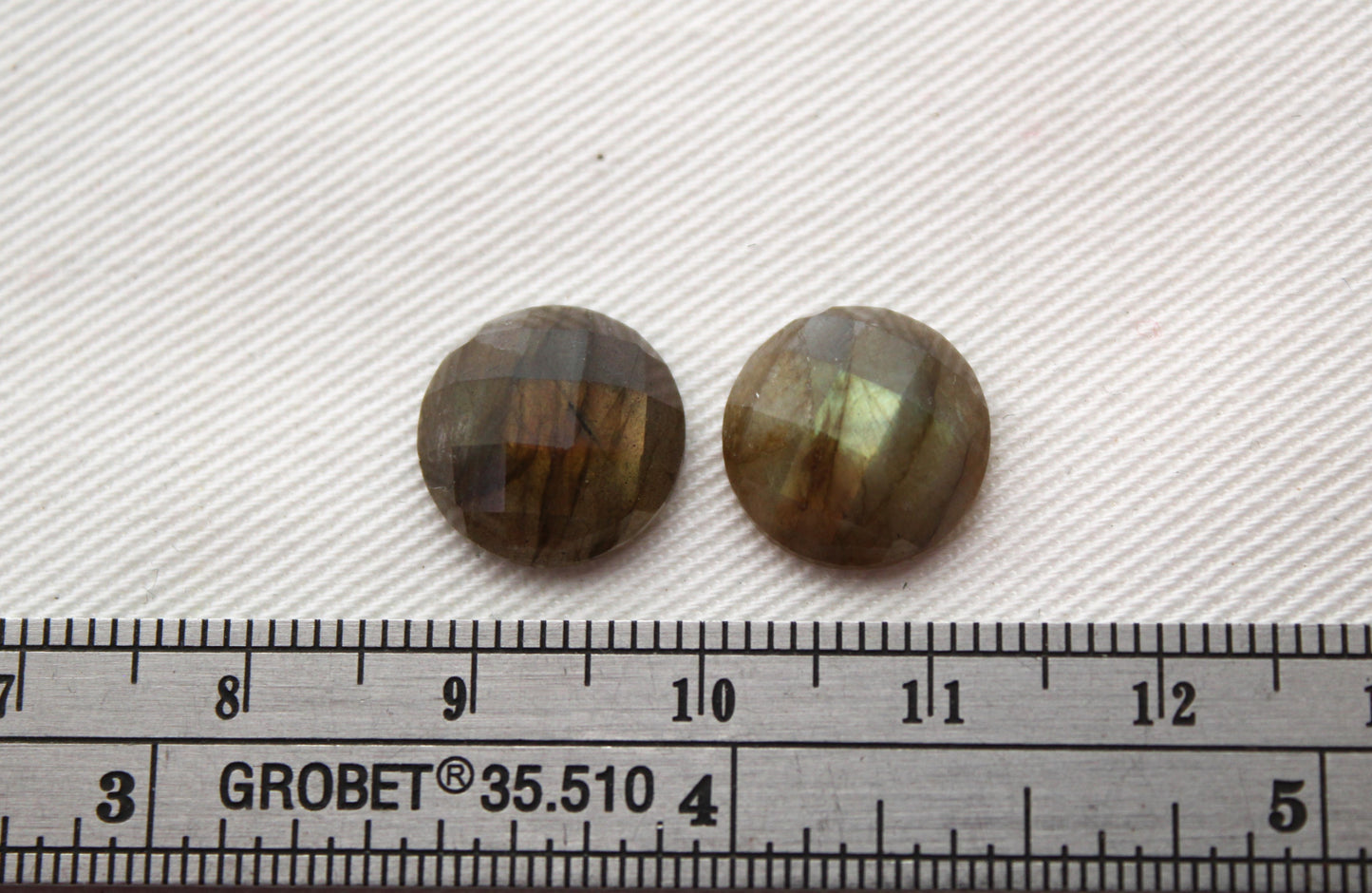 TWO Labradorite cabochons round 12MM Gemstone faceted