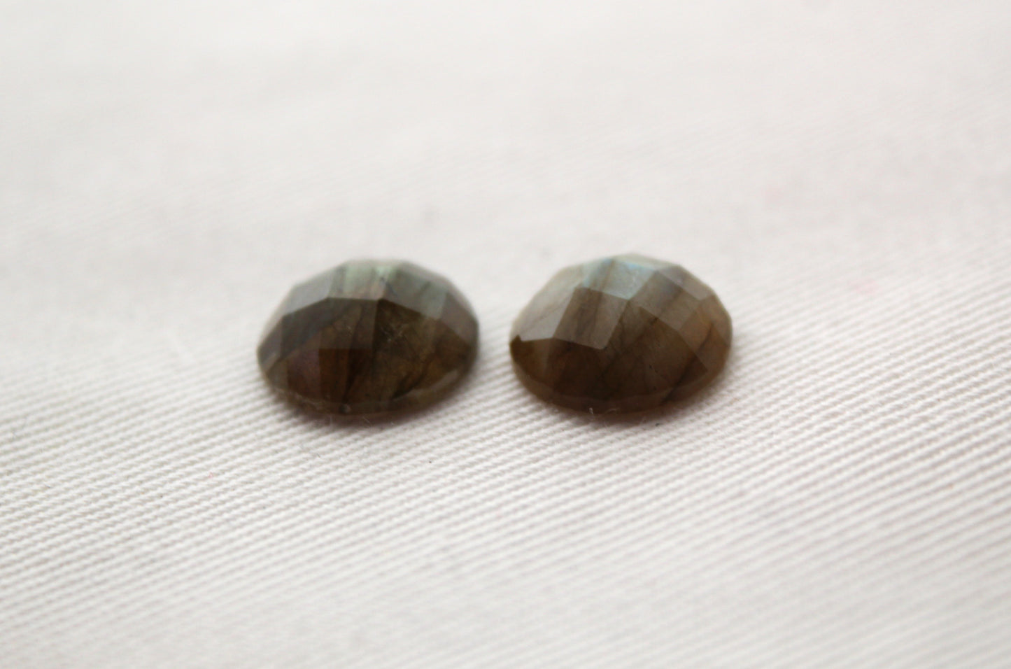 TWO Labradorite cabochons round 12MM Gemstone faceted