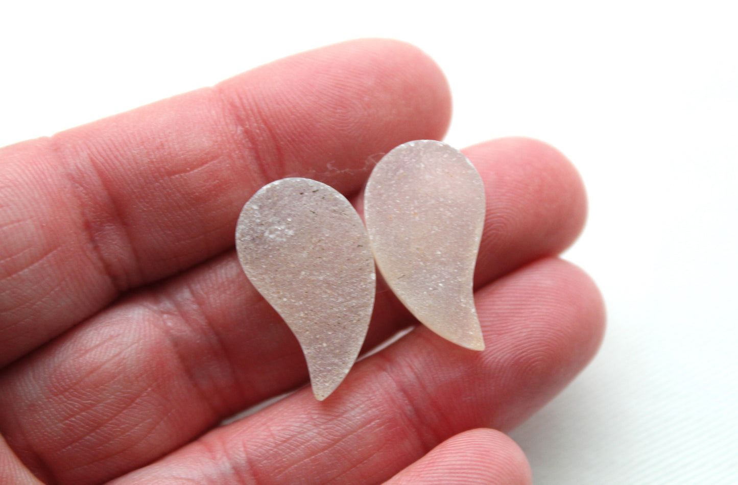 White Druzy Pair Cabochons freeform