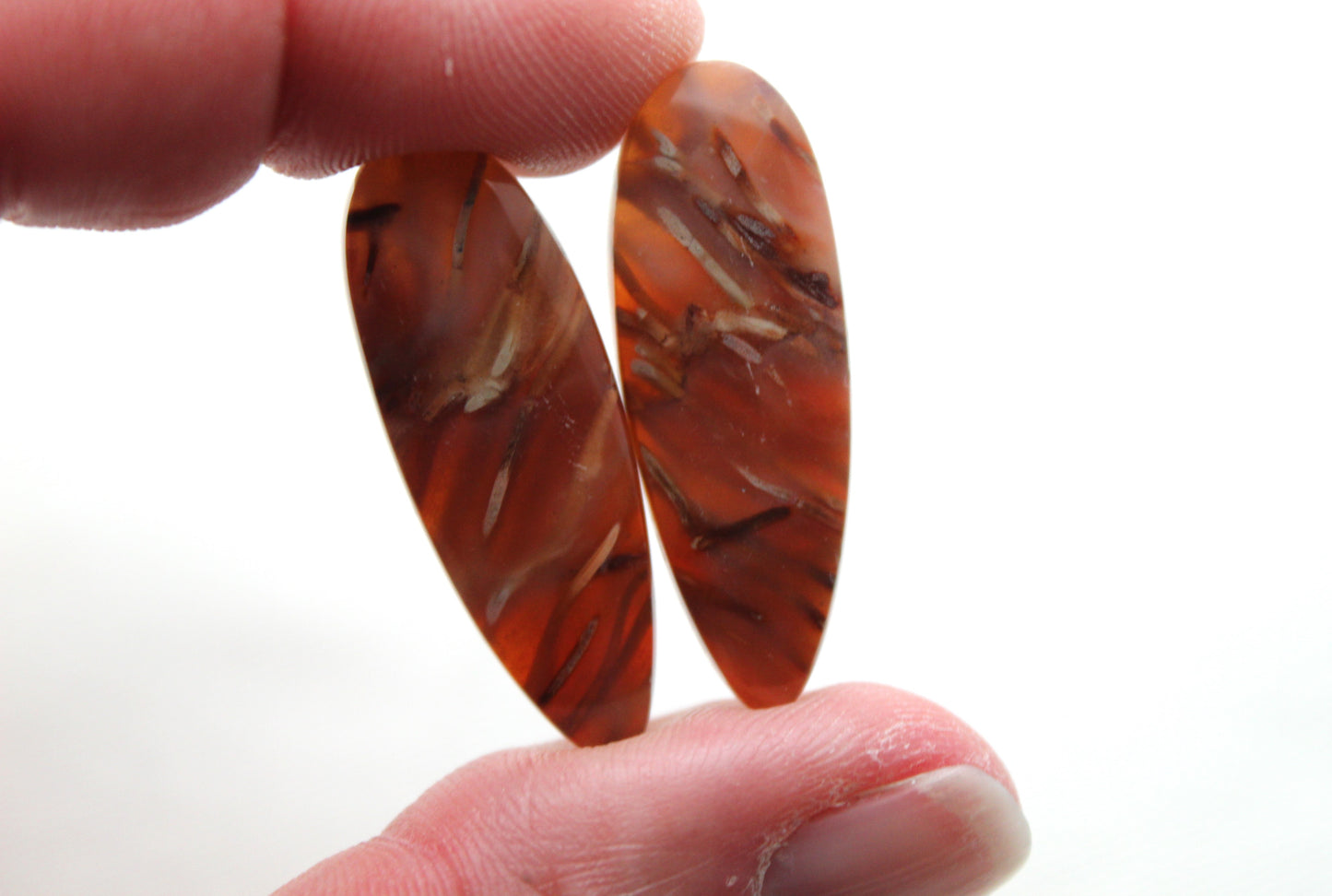 NICE Pair of Petrified Wood Cabochons pink