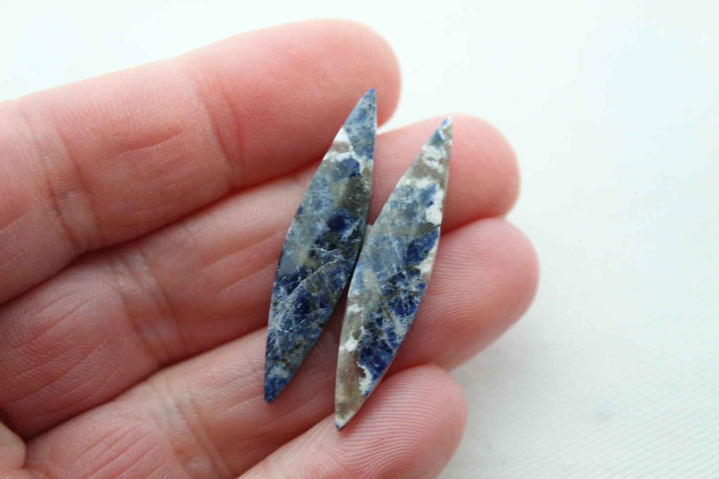 Petite Paire Cabochons Sodalite Gemme Bleu Poire