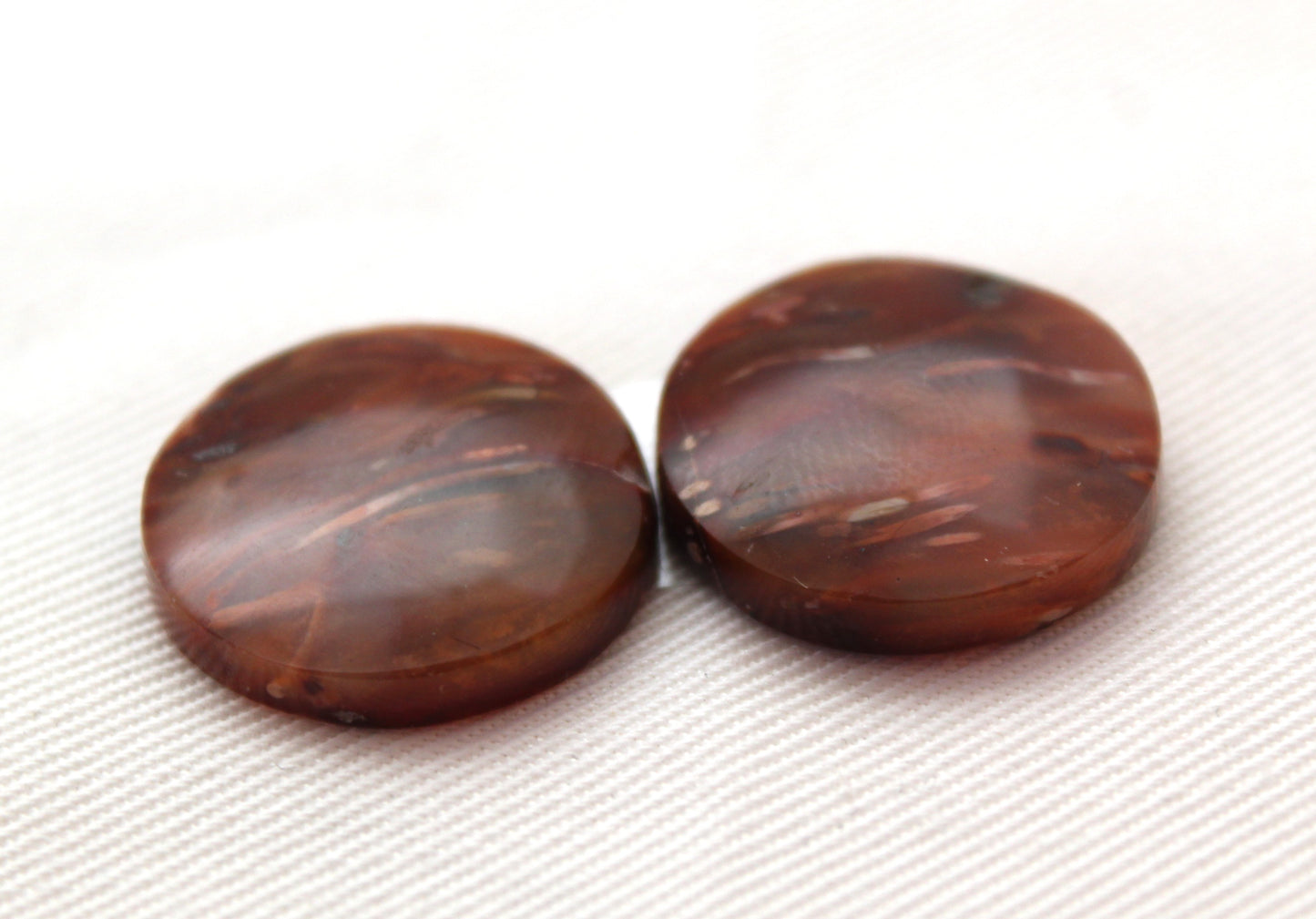 NICE Pair of Petrified Wood Cabochons pink round 20MM