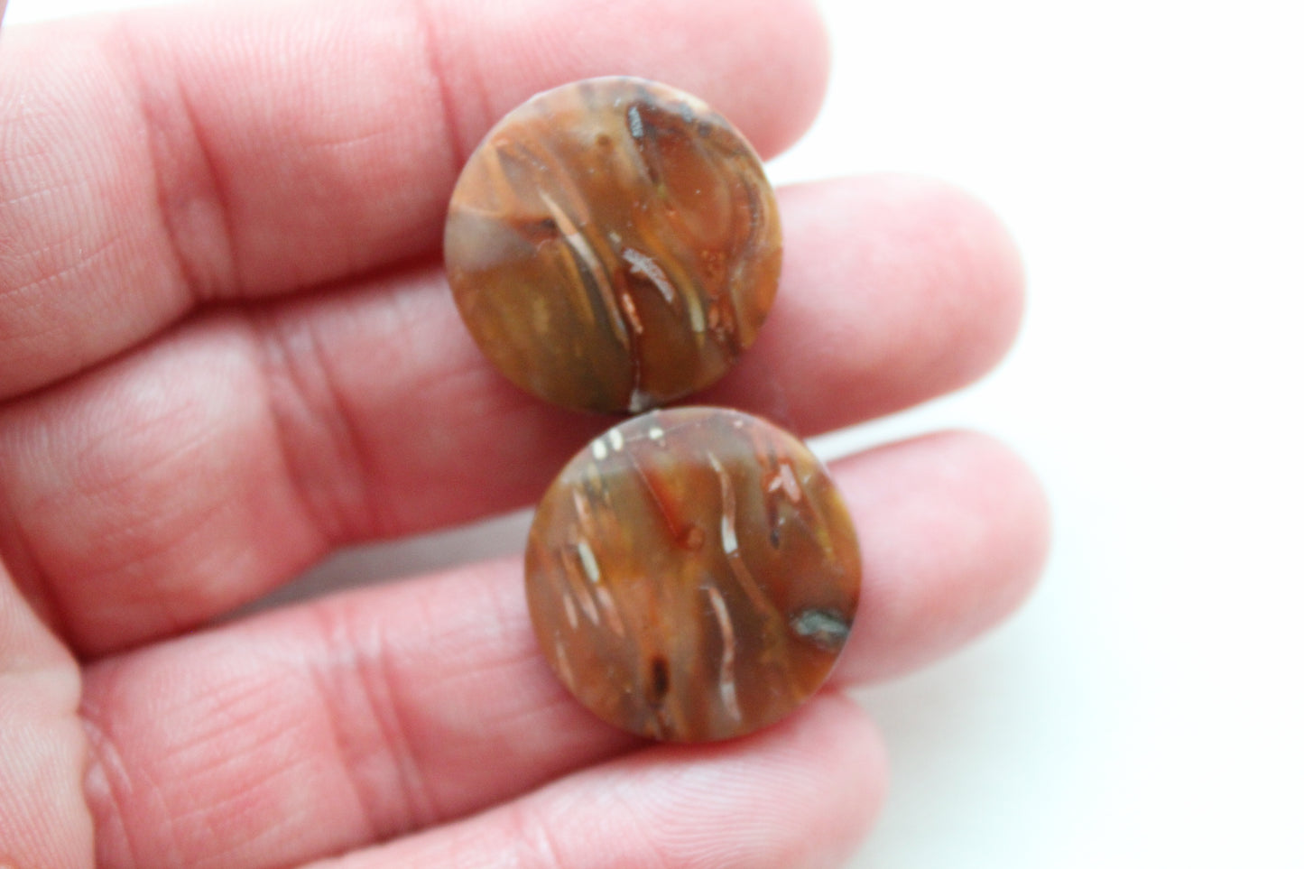 NICE Pair of Petrified Wood Cabochons pink round 20MM