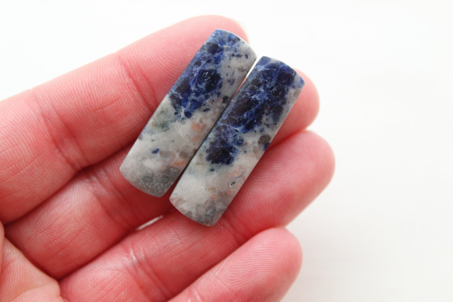 Sodalite pair of cabochons Gemstone blue rectangle