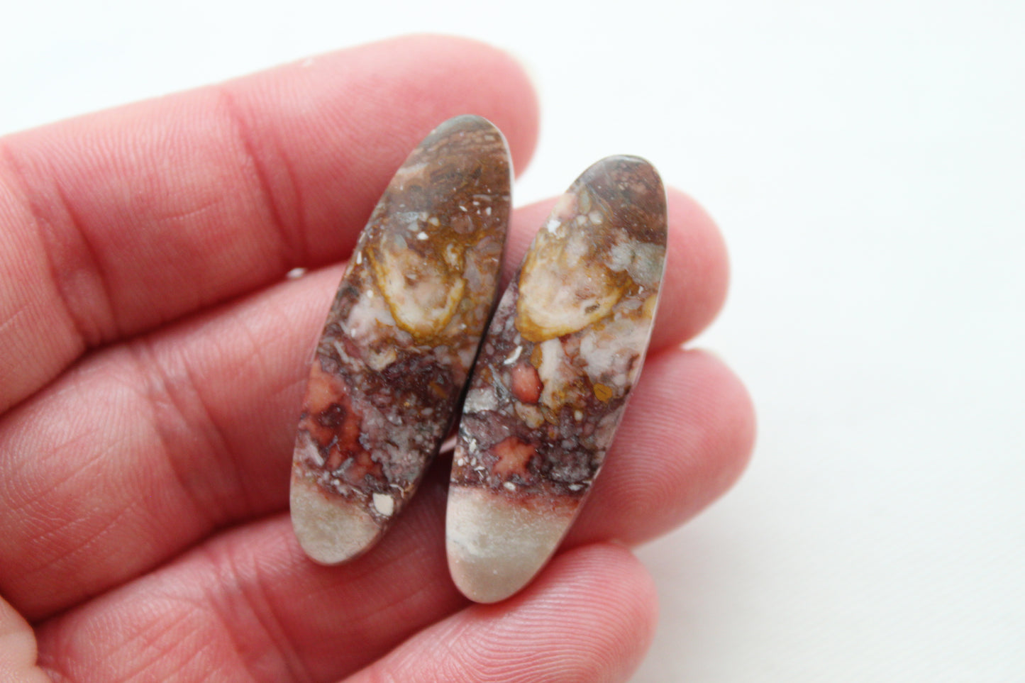 Rose Garden Jasper Cabochon Pair Gemstone Oval