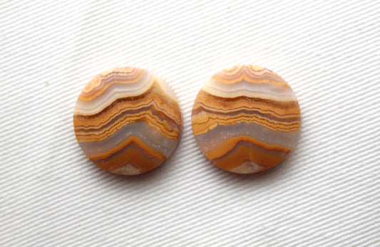 Lace Agates Cabochons Gemstone Pair round 20MM