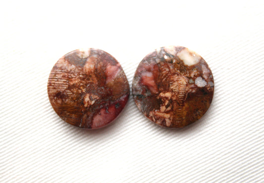 Rose Garden Jasper Cabochon Pair Gemstone round 20MM