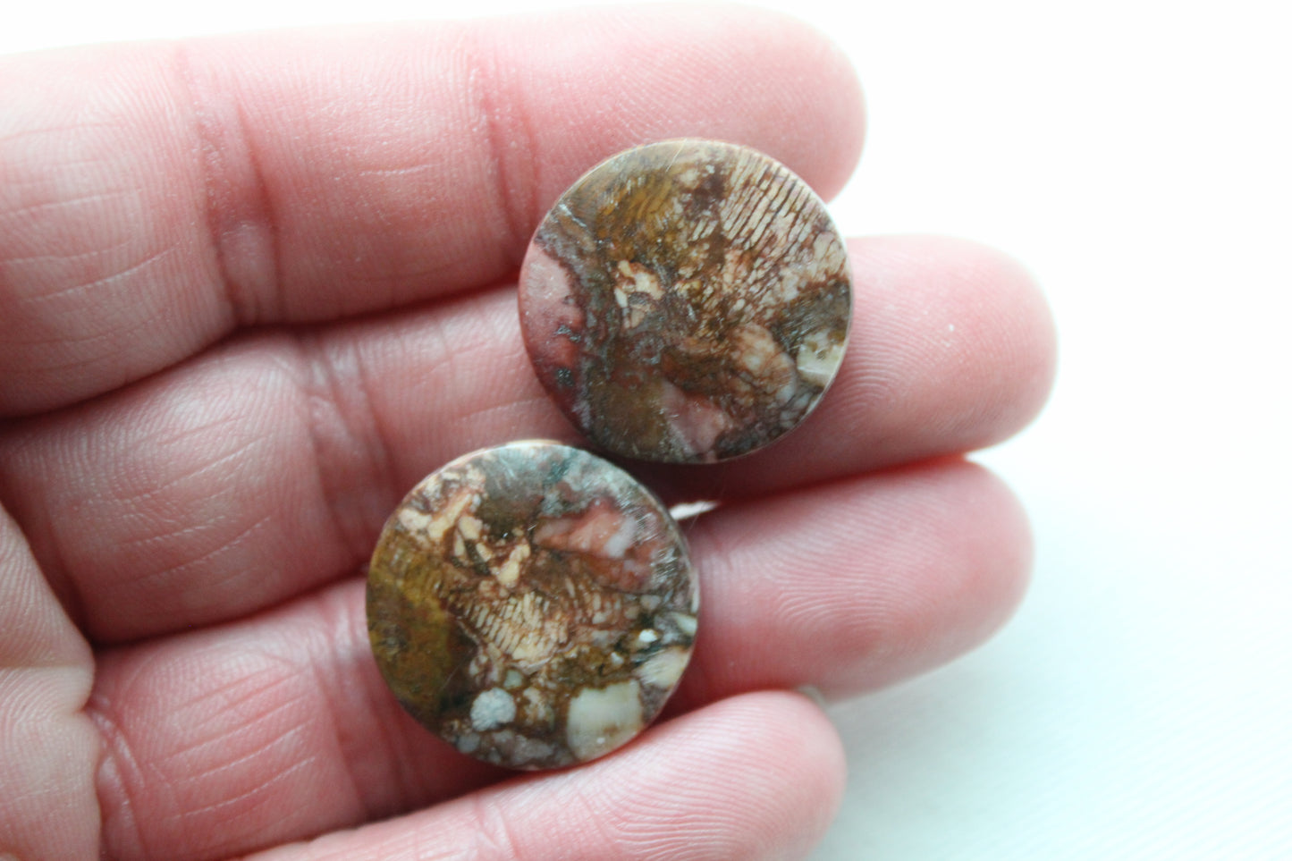 Rose Garden Jasper Cabochon Pair Gemstone round 20MM