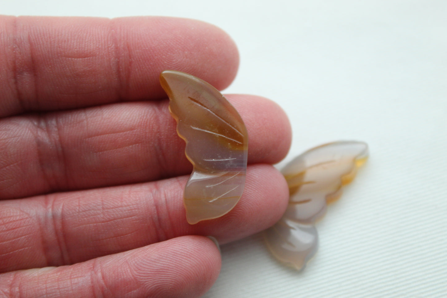 Agate Cabochon Pair Gemstone White beige