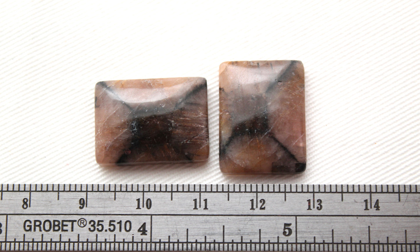 Andalousite Chiastolite Cabochon Pair Gemstone rectangle 15X20MM