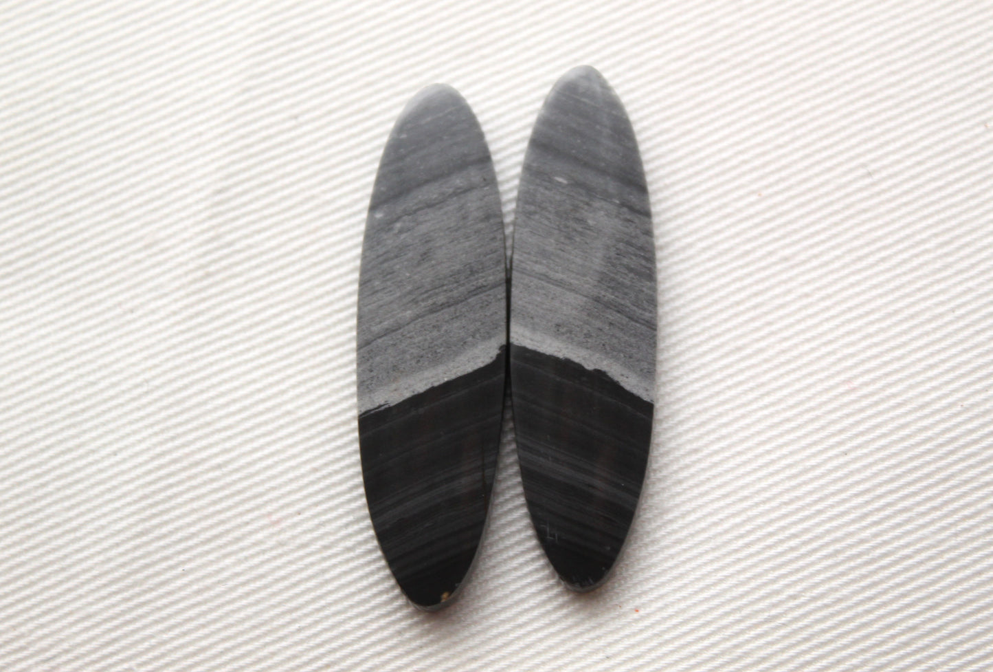 Pair of striped Jasper Cabochons grey black oval