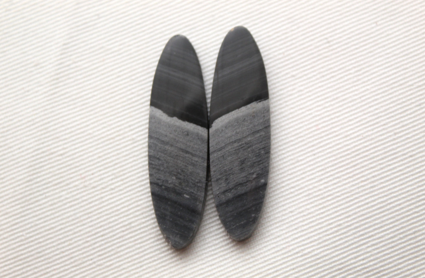 Pair of striped Jasper Cabochons grey black oval