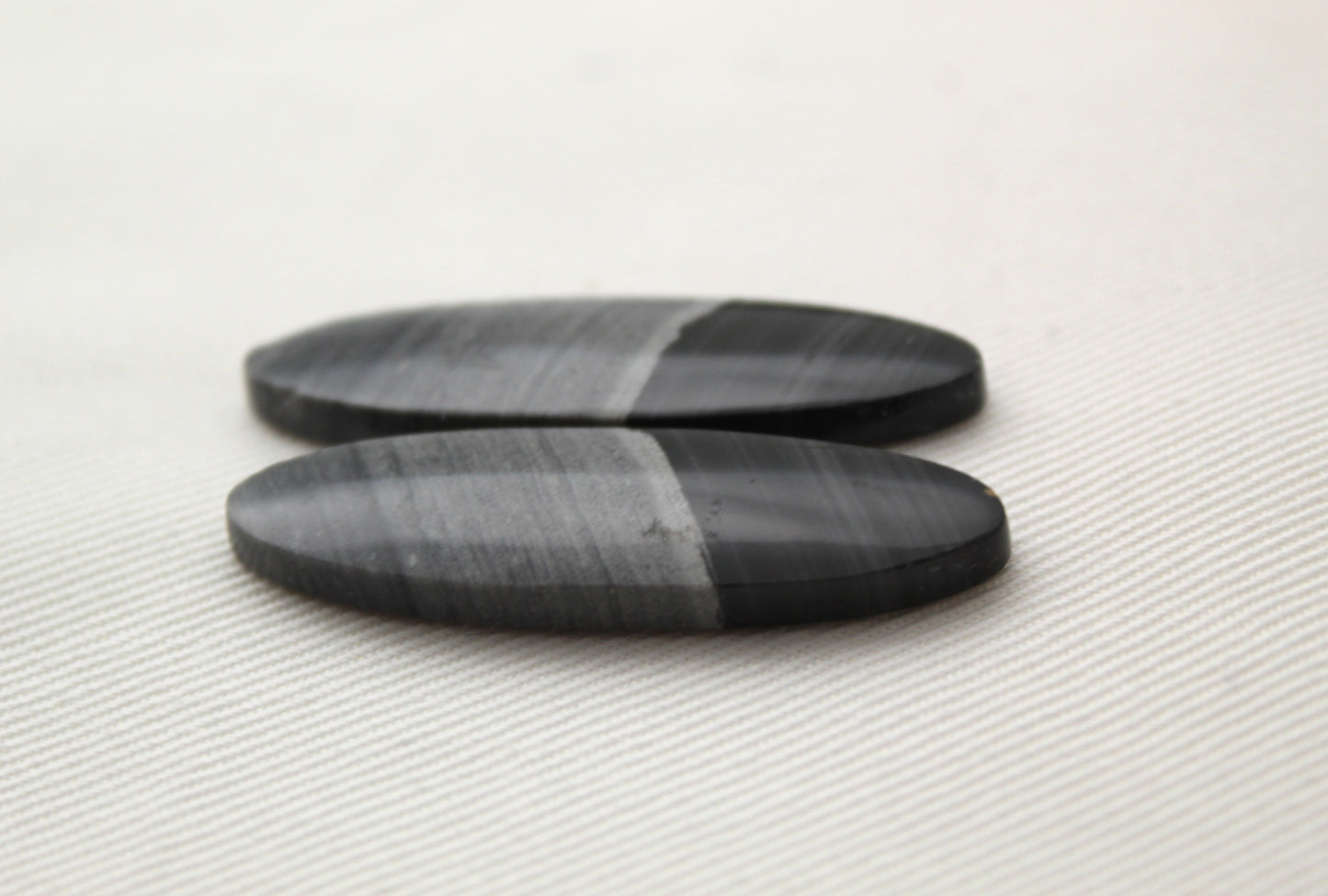 Pair of striped Jasper Cabochons grey black oval