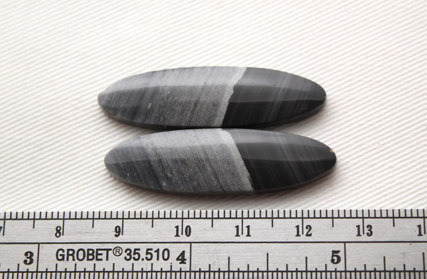 Pair of striped Jasper Cabochons grey black oval