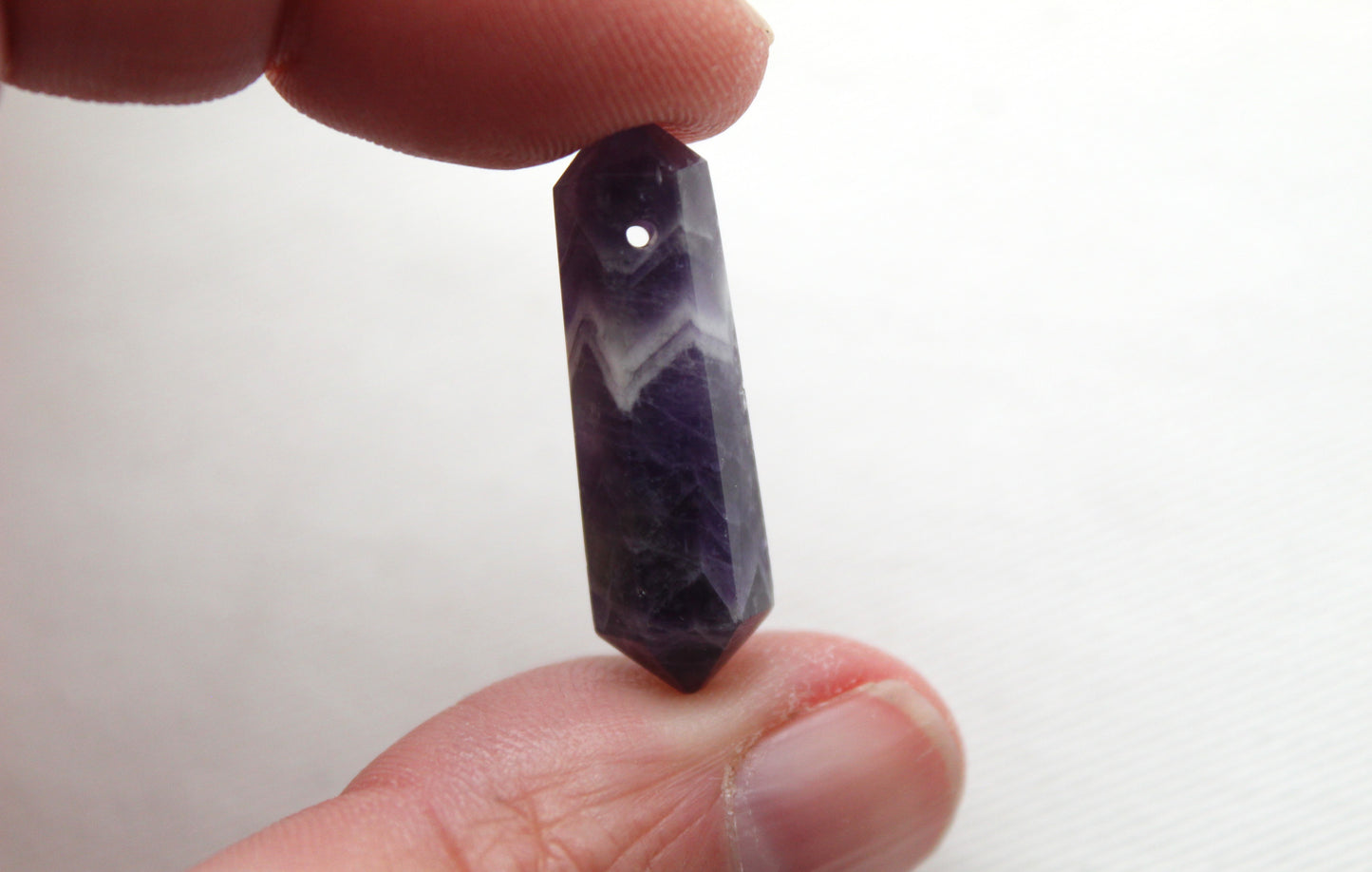 Amethyst Chevron double point Tower gemstone pendant size DRILLED