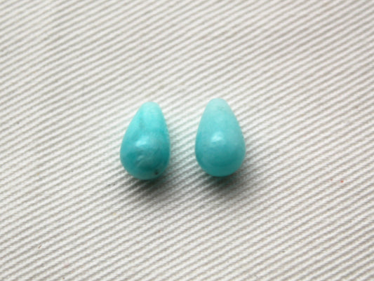 TWO Amazonite half drilled teardrop 6X10MM gemstones