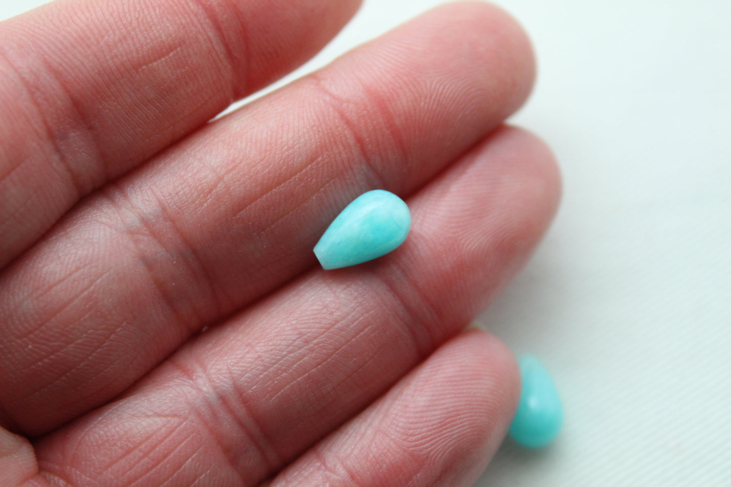 TWO Amazonite half drilled teardrop 6X10MM gemstones