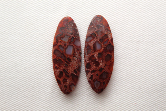 Red Palm Wood Cabochon Pair natural gemstones Oval