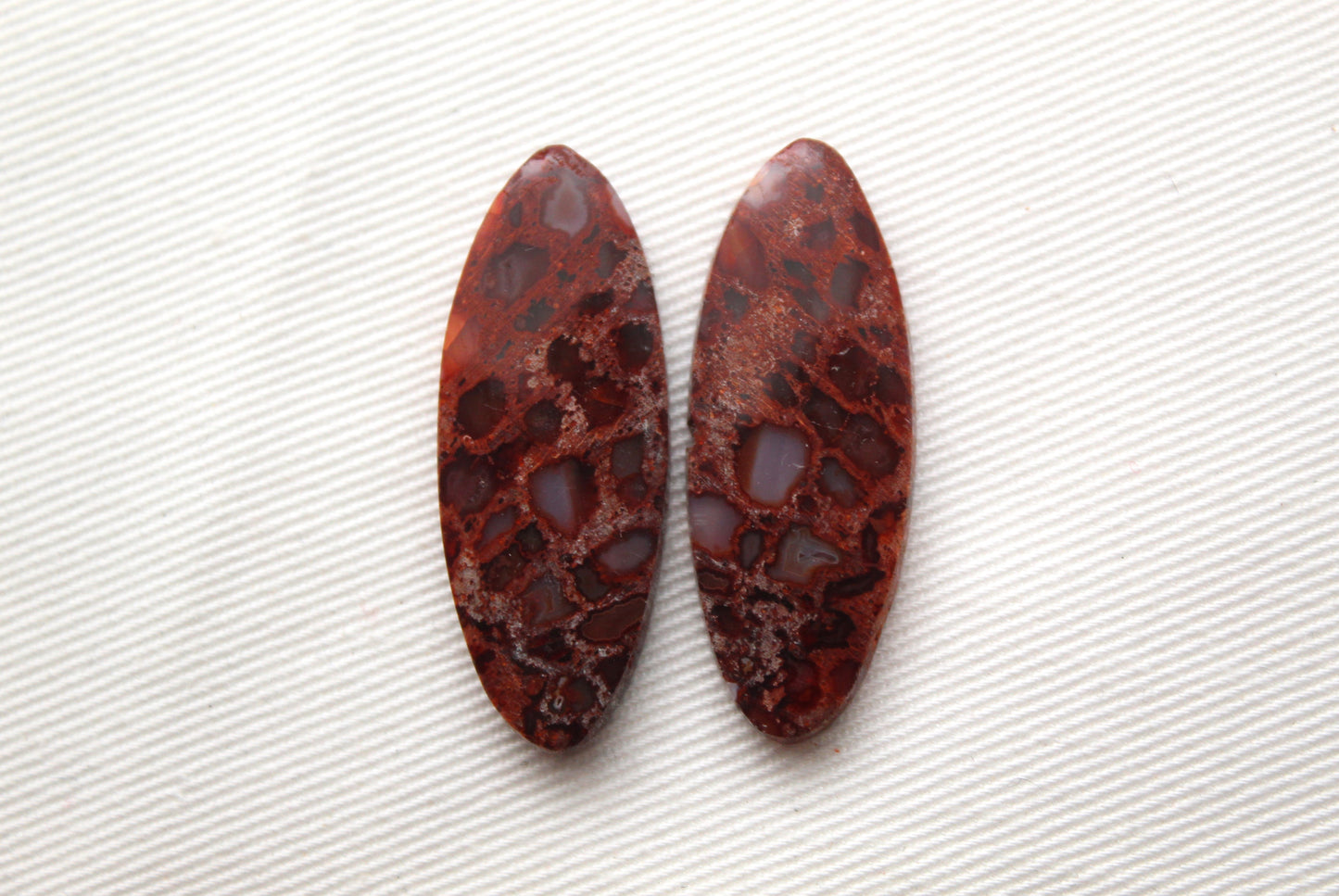 Red Palm Wood Cabochon Pair natural gemstones Oval