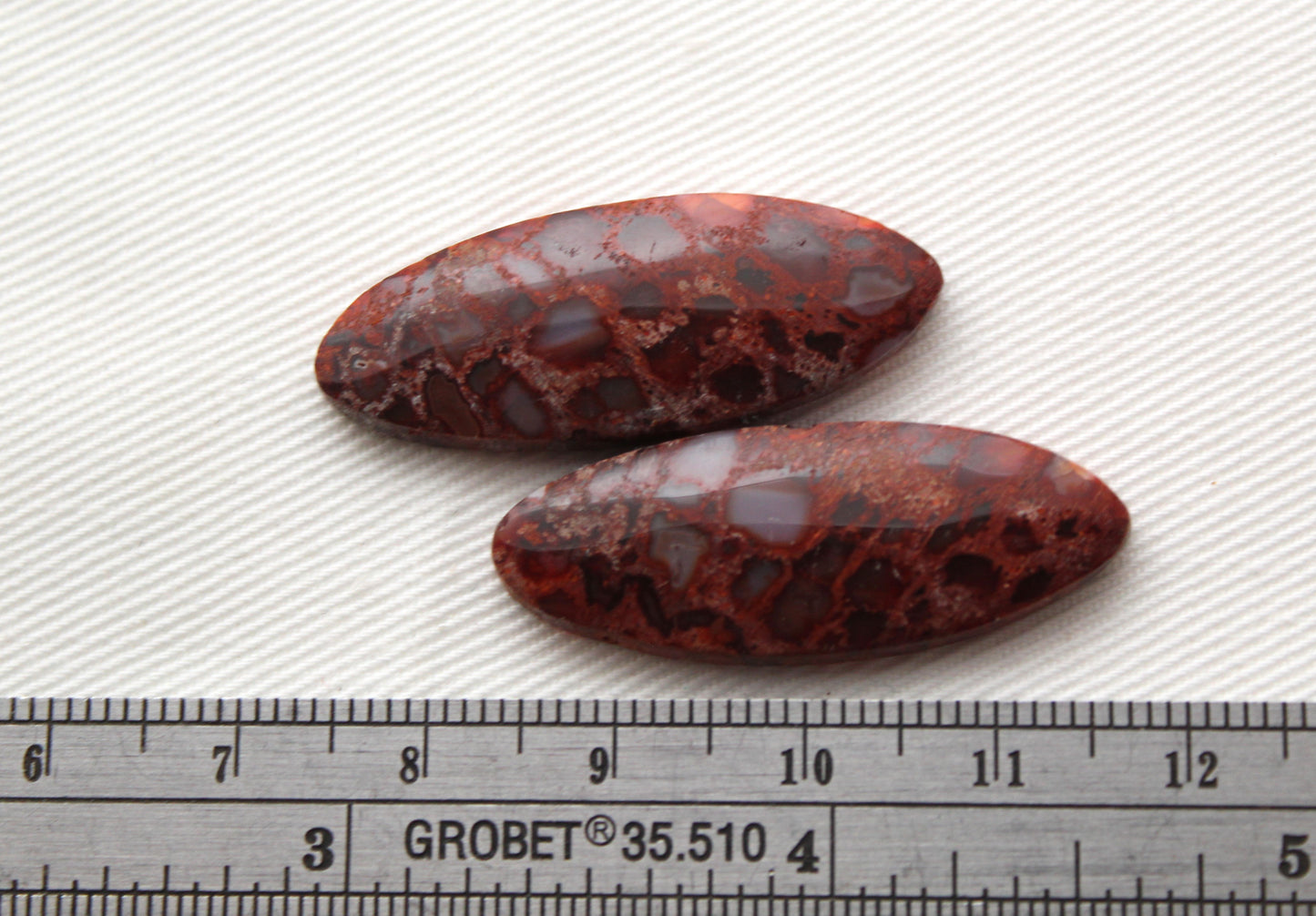 Red Palm Wood Cabochon Pair natural gemstones Oval