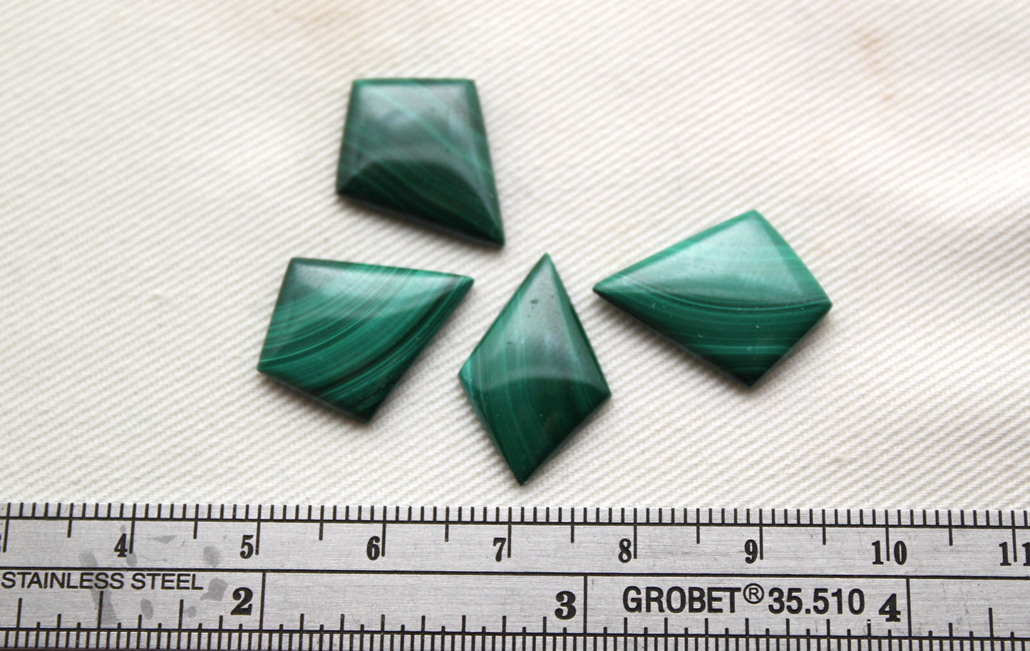 FOUR Kite Malachite Cabochons Green Gemstones 15X20MM THIN