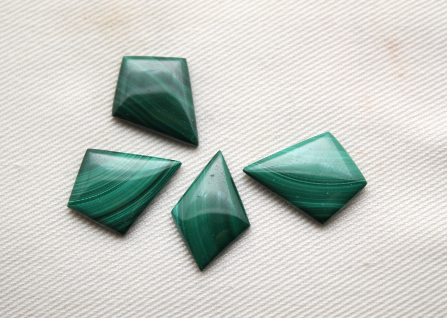 FOUR Kite Malachite Cabochons Green Gemstones 15X20MM THIN