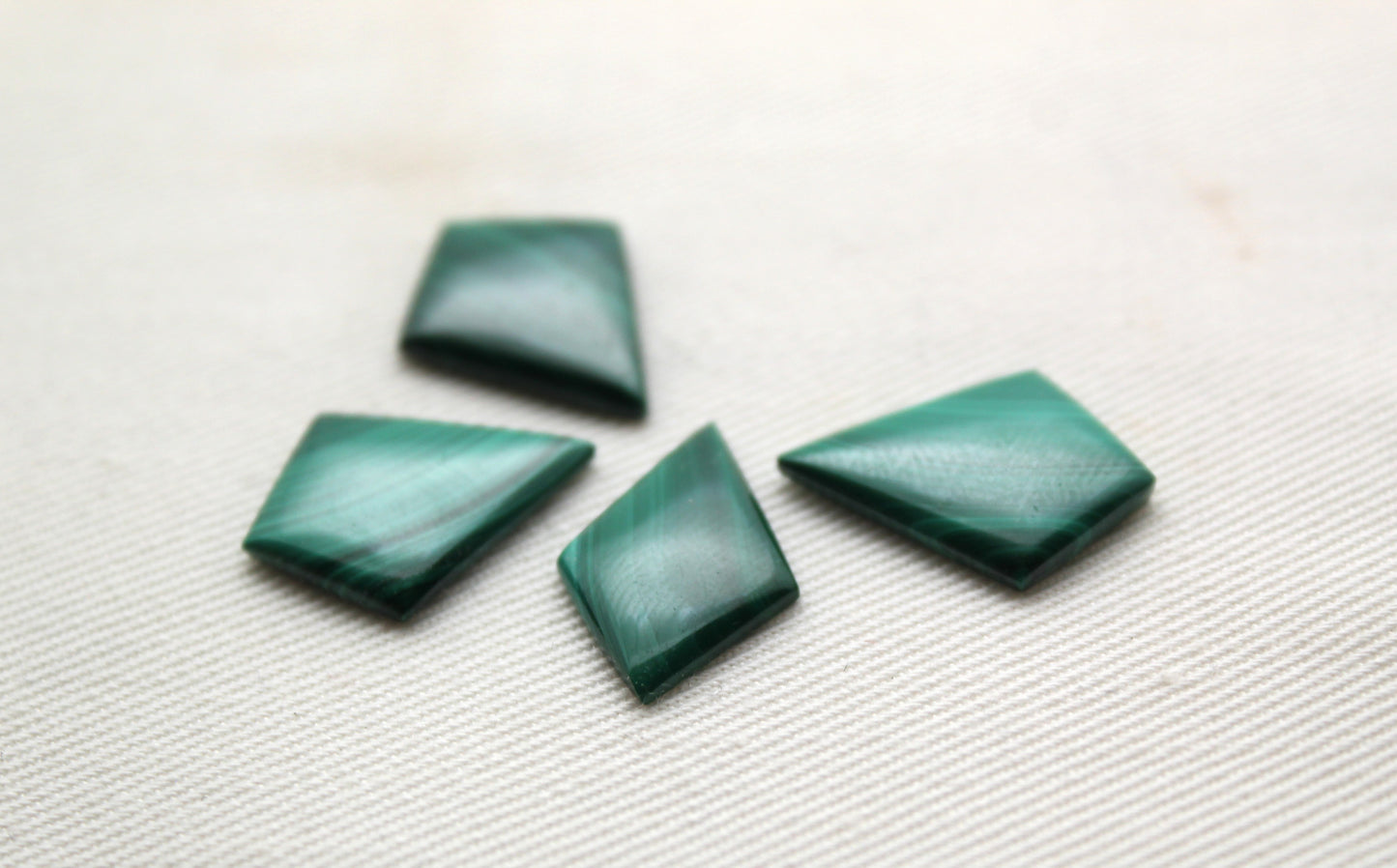 FOUR Kite Malachite Cabochons Green Gemstones 15X20MM THIN