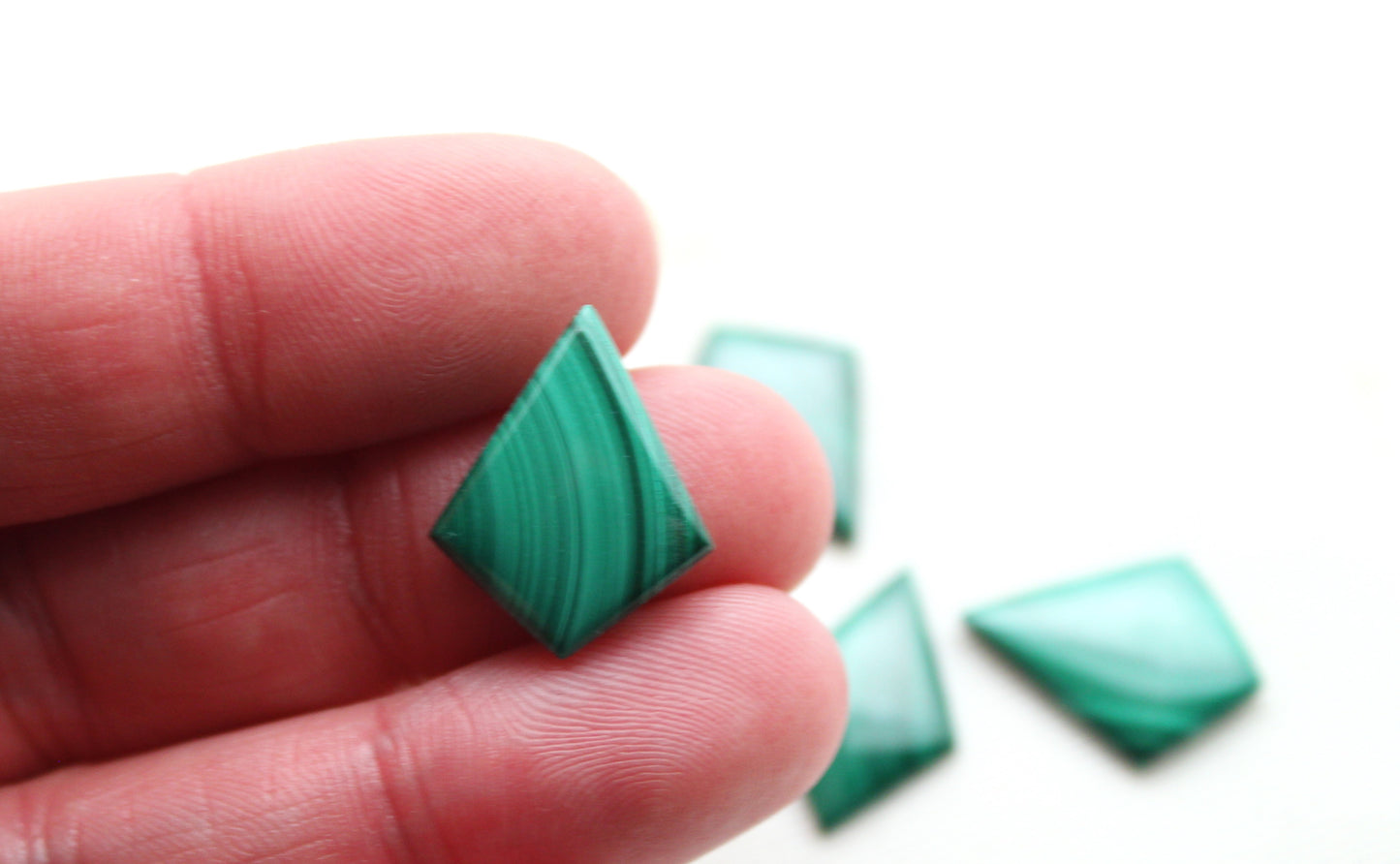 FOUR Kite Malachite Cabochons Green Gemstones 15X20MM THIN