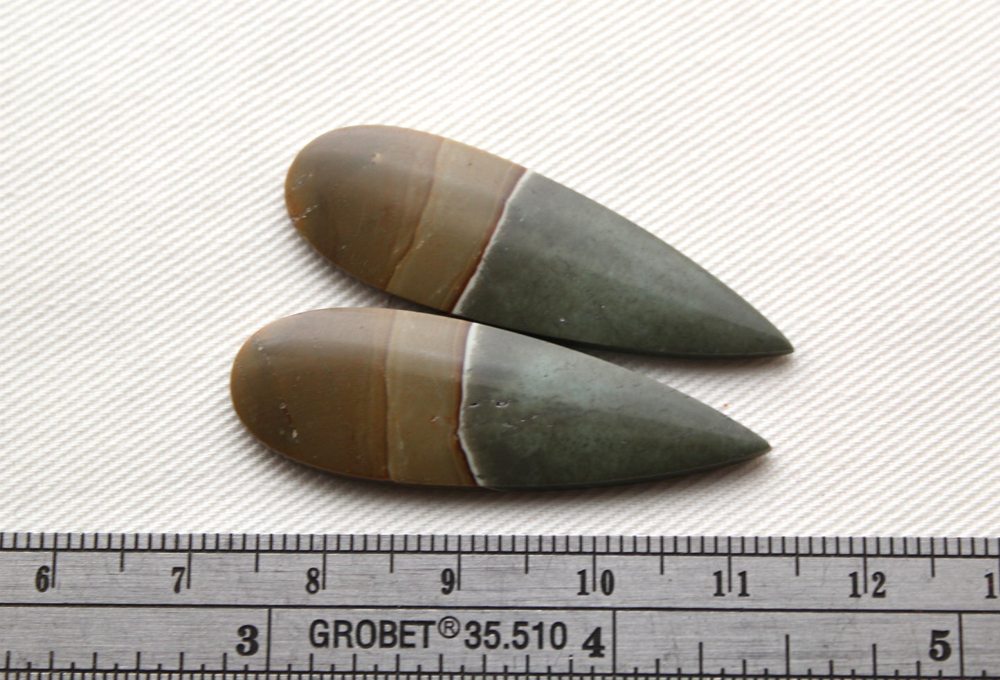 Matching pair of polychrome Jasper Cabochons green