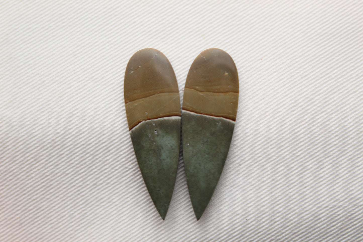 Matching pair of polychrome Jasper Cabochons green