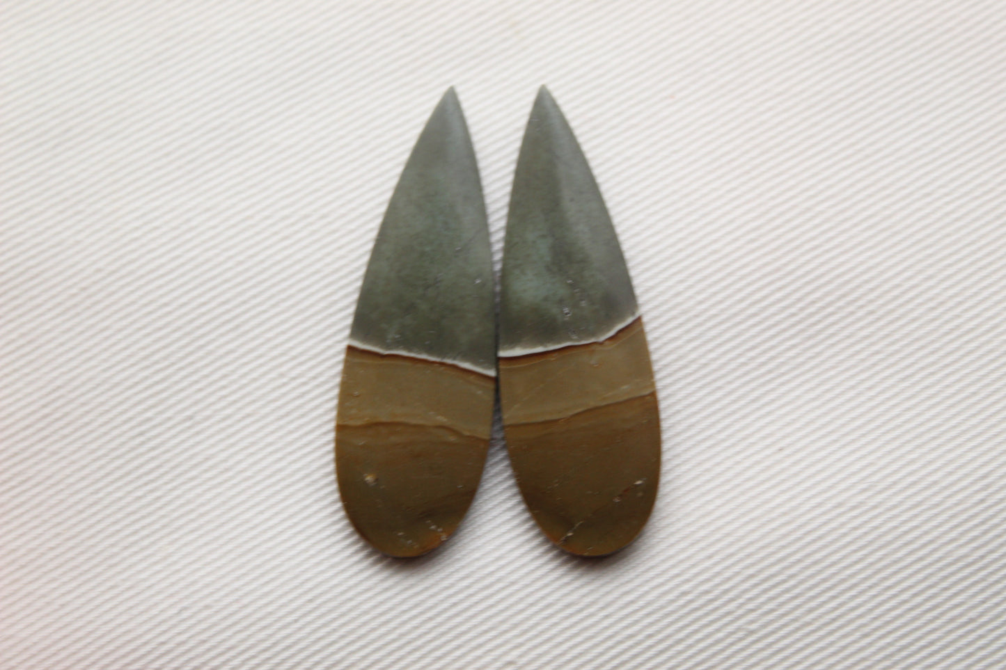 Matching pair of polychrome Jasper Cabochons green