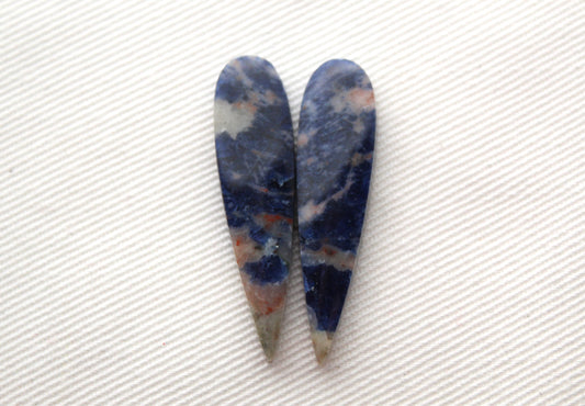 Small Pair Sodalite cabochons Gemstone blue teardrop