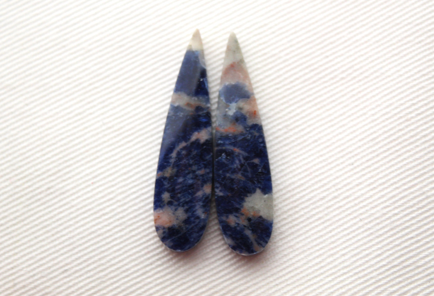 Small Pair Sodalite cabochons Gemstone blue teardrop