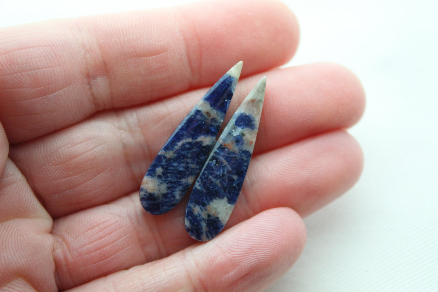 Small Pair Sodalite cabochons Gemstone blue teardrop