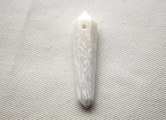 White scolecite double point Tower gemstone pendant size DRILLED