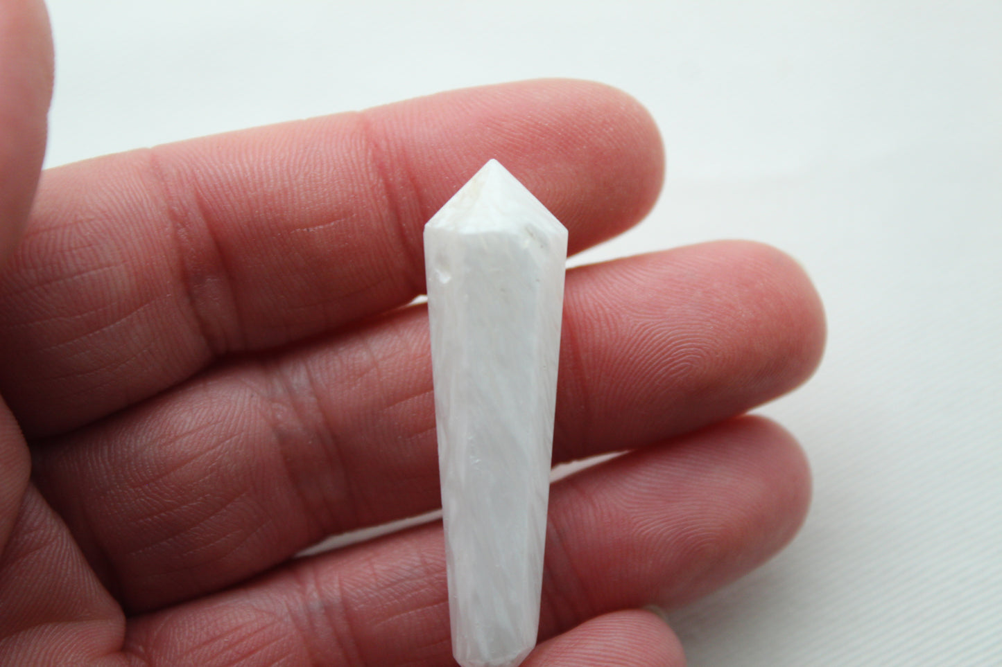 White scolecite double point Tower gemstone pendant size DRILLED