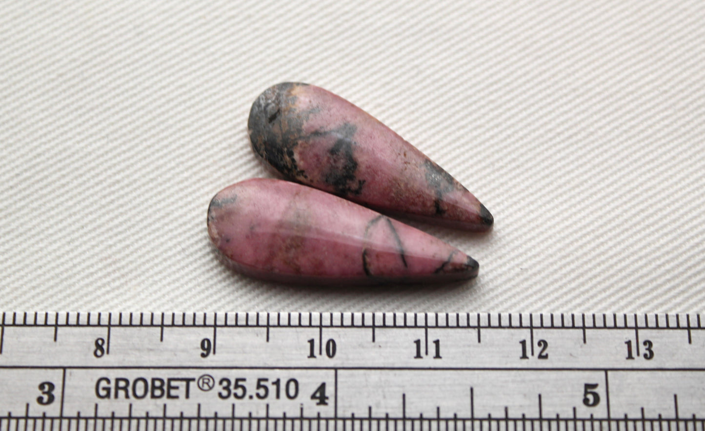 Pair of Rhodonite Cabochons Gemstone pink black