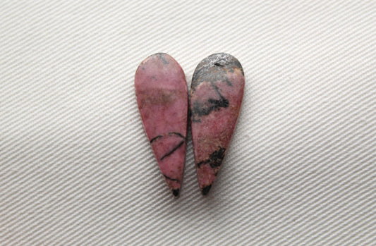 Pair of Rhodonite Cabochons Gemstone pink black