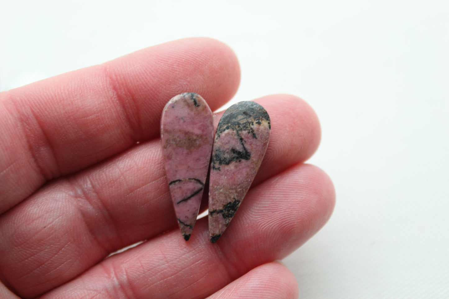 Pair of Rhodonite Cabochons Gemstone pink black