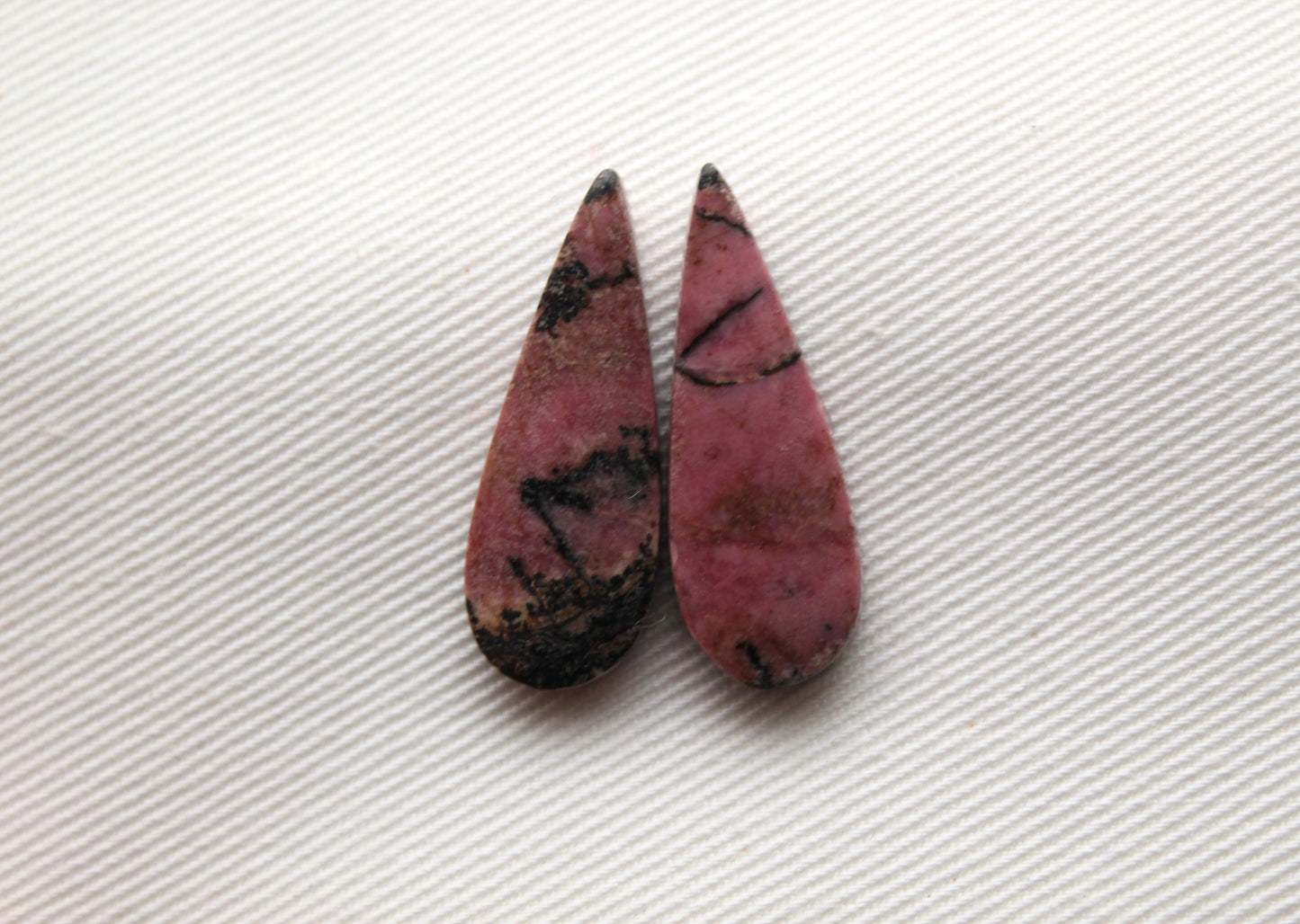 Pair of Rhodonite Cabochons Gemstone pink black