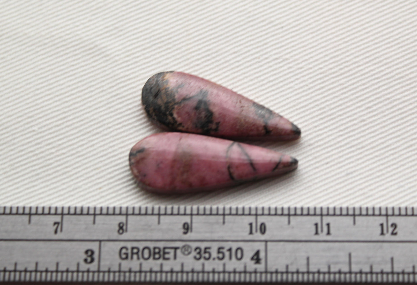 Pair of Rhodonite Cabochons Gemstone pink black