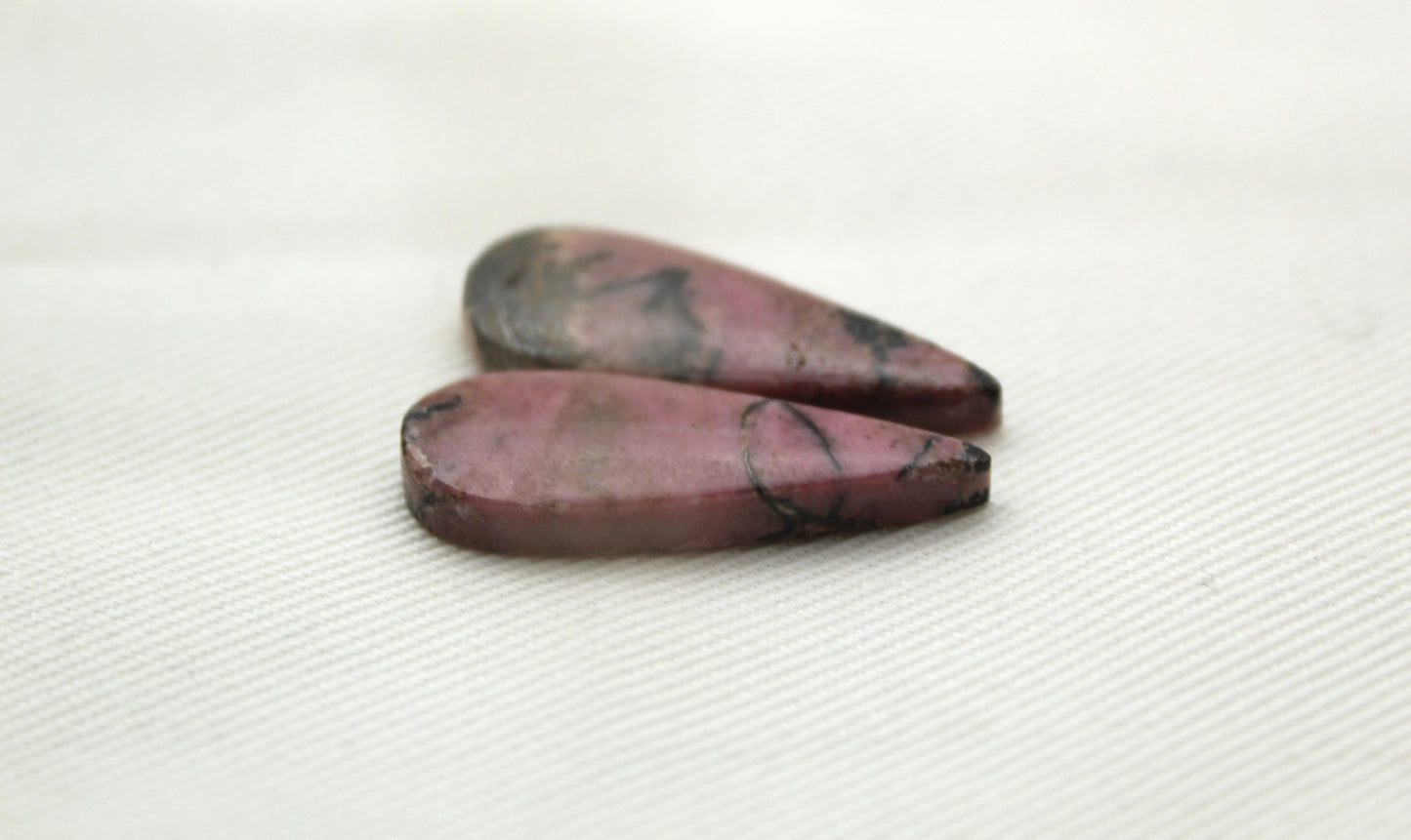 Pair of Rhodonite Cabochons Gemstone pink black