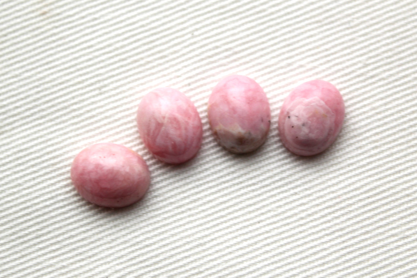 FOUR Rhodocrosite cabochons Gemstones pink white Oval 8x10MM