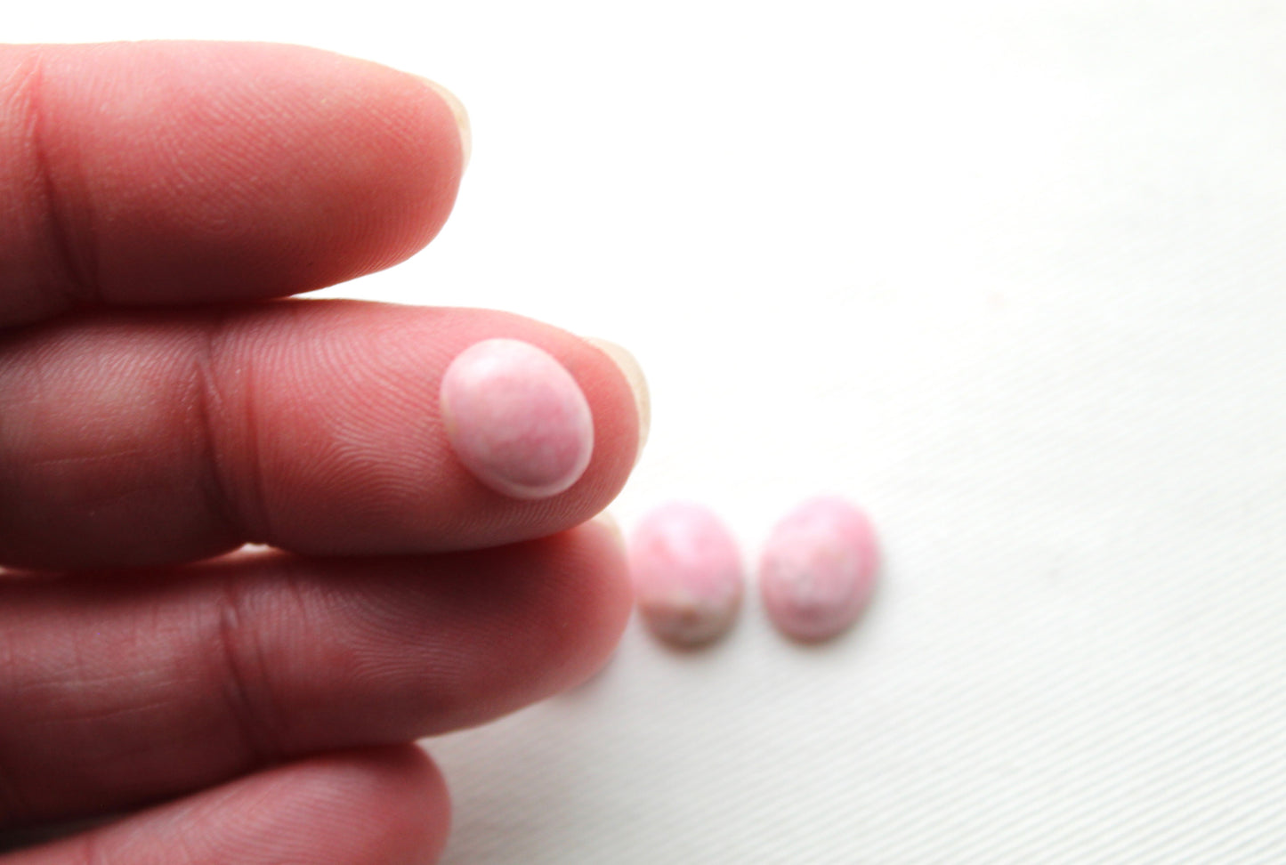 FOUR Rhodocrosite cabochons Gemstones pink white Oval 8x10MM