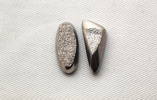 TWO Stone Cabochon Metallic Window Druzy freeform