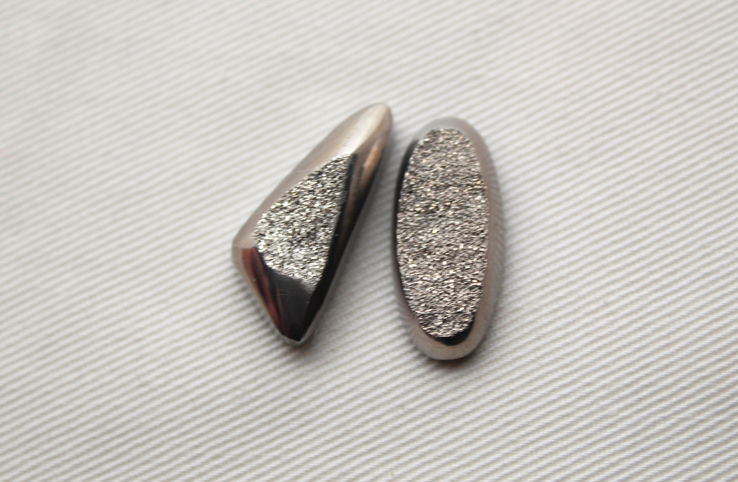 TWO Stone Cabochon Metallic Window Druzy freeform