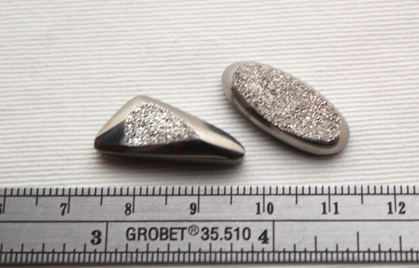 TWO Stone Cabochon Metallic Window Druzy freeform