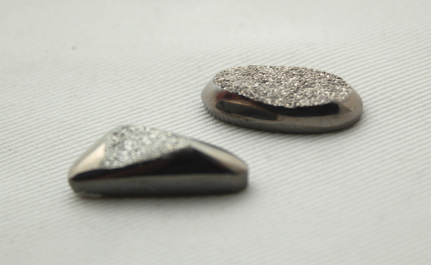 TWO Stone Cabochon Metallic Window Druzy freeform